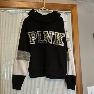 Pink Victoria Secret black/white and silver sweatshirt size large